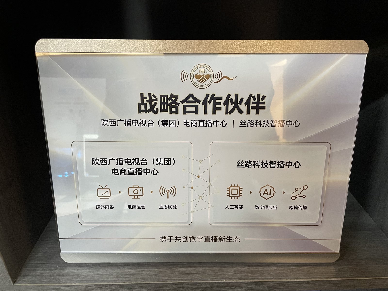 陕西广播电视台(集团)电商直播中心与丝路科技智播中心战略合作伙伴授权牌